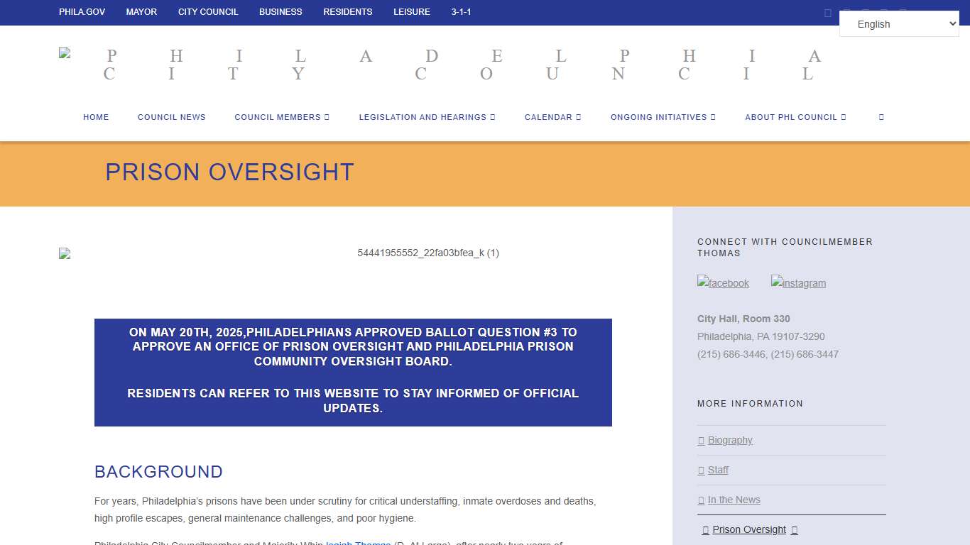 Prison Oversight - Philadelphia City Council